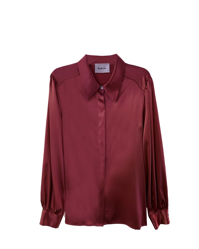 Front of a size 5 Sigourney Blouse - Burgundy Silk in Burgundy by BAACAL. | dia_product_style_image_id:347086